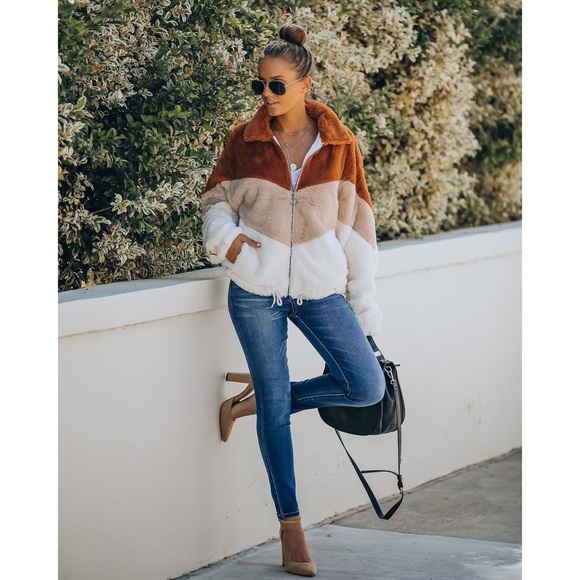 SIBLEY POCKETED FAUX FUR CHEVRON JACKET - Picture 7 of 9